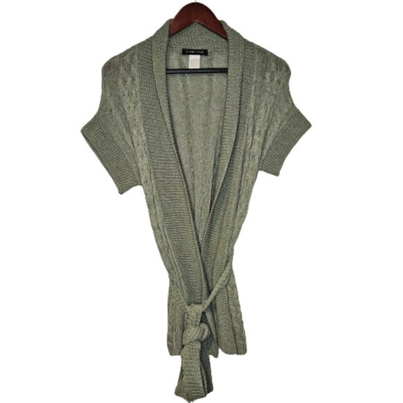 Sweaters - Women's Olive Green Dolman Sleeves Cable Knit Open Front Belted Sweater Size L